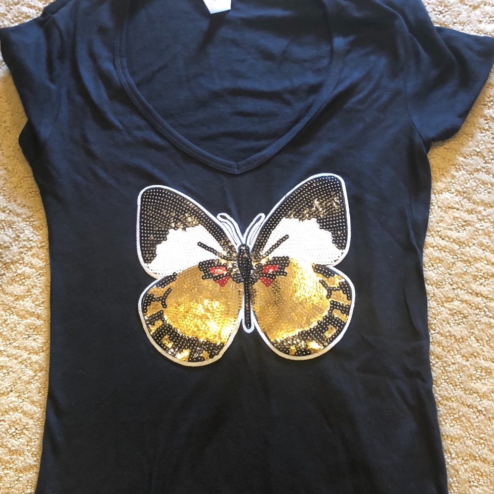 Brand New Sequin Butterfly tee Size Small